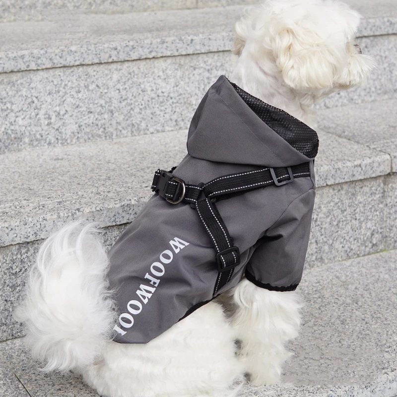 Reflective Four-Legged Monochrome Jacket for Pets, Raincoat with Hood, Puppy Clothes, Small and Medium Dogs, Cats Outwear