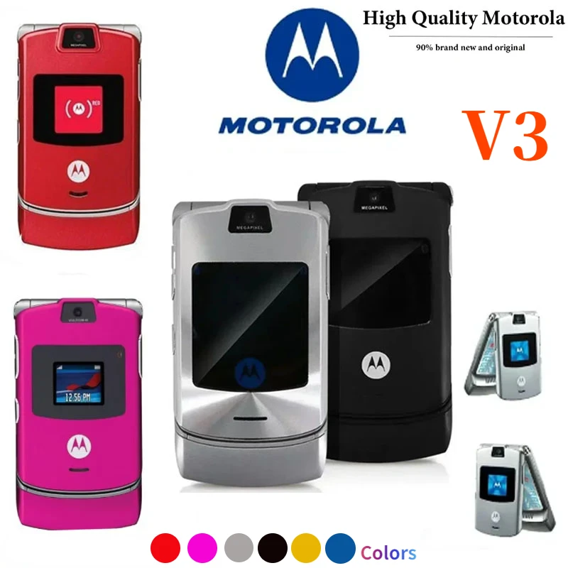 Classic Recommended Mobile Phone Motorola RAZR V3 Mobile Phone Folding Clamshell Original GSM 850/900/1800/1900 Convenient