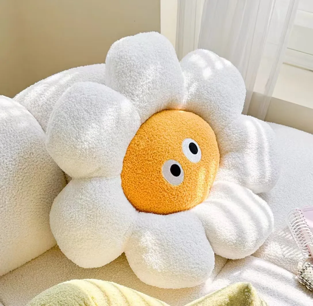 Cute Sun Flower Furry Plush Cushion Pillow Mat Stuffed Lifelike Flower Shape Baby Kids Home Soft Pillow Cushion Home Decor