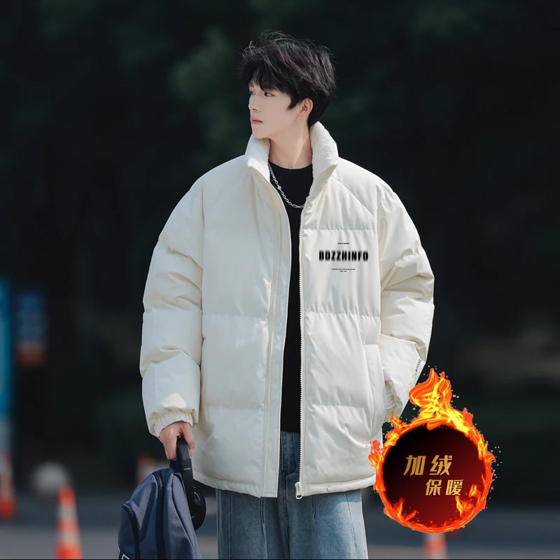 Mantel tebal hangat pria, mantel parka musim dingin gaya Korea, jaket katun empuk, pakaian longgar S-3XL