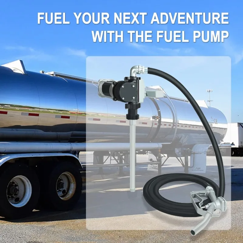 12V Gasoline Fuel Transfer Pump Kit, 15 GPM / 57 LPM Self-Priming Fuel Pump, 14' FT Discharge Hose, Suction Tube, Manual