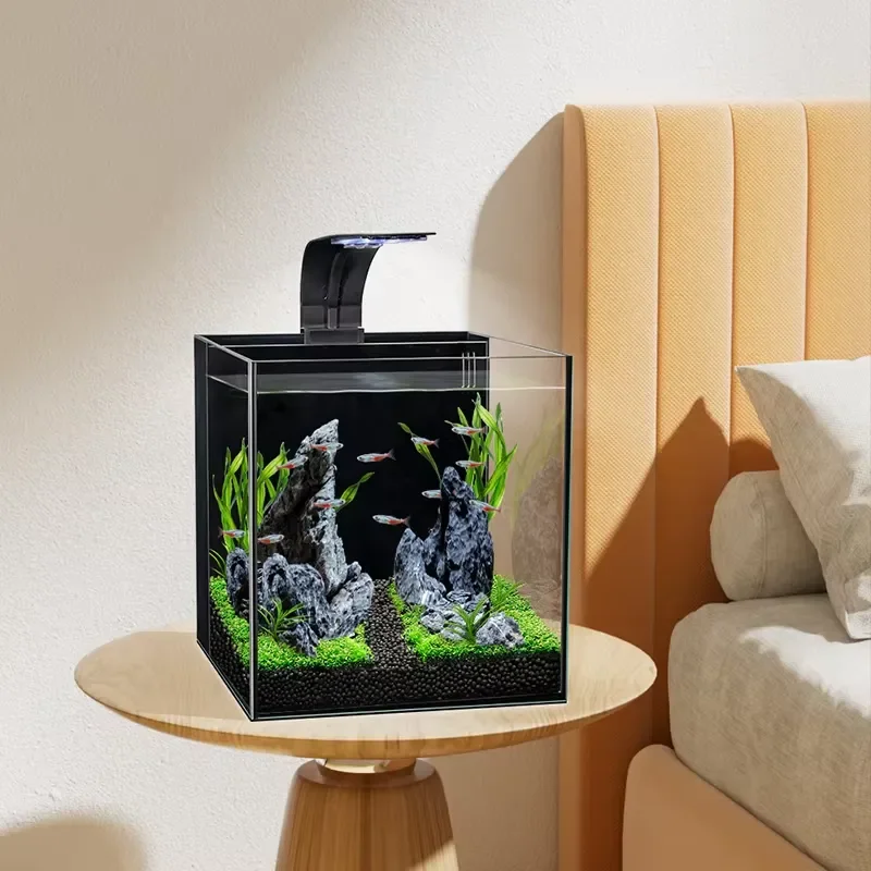 YEE Factory Wholesale Desktop Back Filter Fish Tank Small Integrated Glass Aquarium for Office Home Decoration