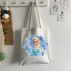 Frozen Elsa Anna Canvas Shoulder Bag Print Handbags For Women Large Capacity Shopper Totes Fashion Cotton Casual Shopping Bags