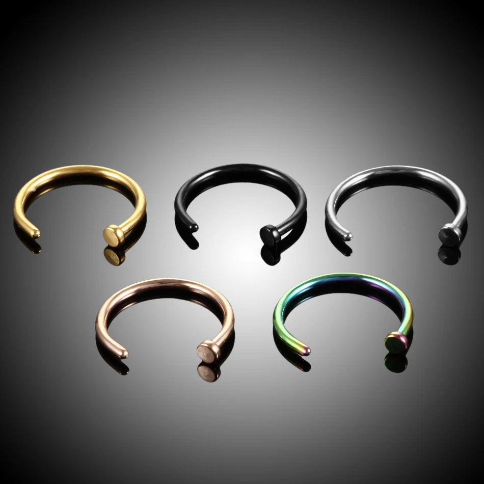 1PC ASTM-F136 Implant Titanium Nose Piercing 20G 18G Nostril Pircings Nariz Clip on Lip Ring Earrings Goth Nose Rings for Women