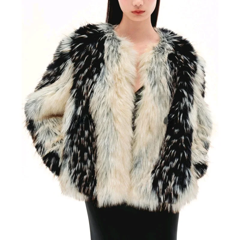 Winter Neue Damen Lose Runde Ne Faux Pelz Effekt Jaet ort Oberbekleidung Pendeln Sle Long Sve Polyester Faser