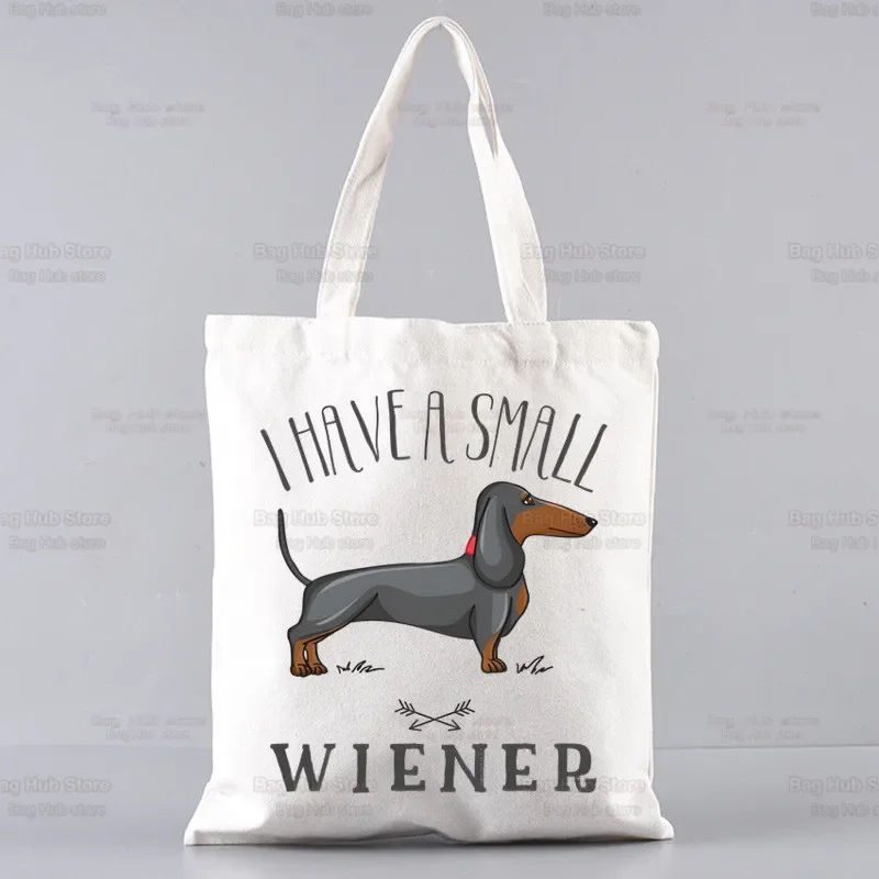 Dachshund Teckel-Bolso de mano reutilizable para mujer, bolsa de lona con estampado de perro lindo, arte Harajuku, bolsa de compras