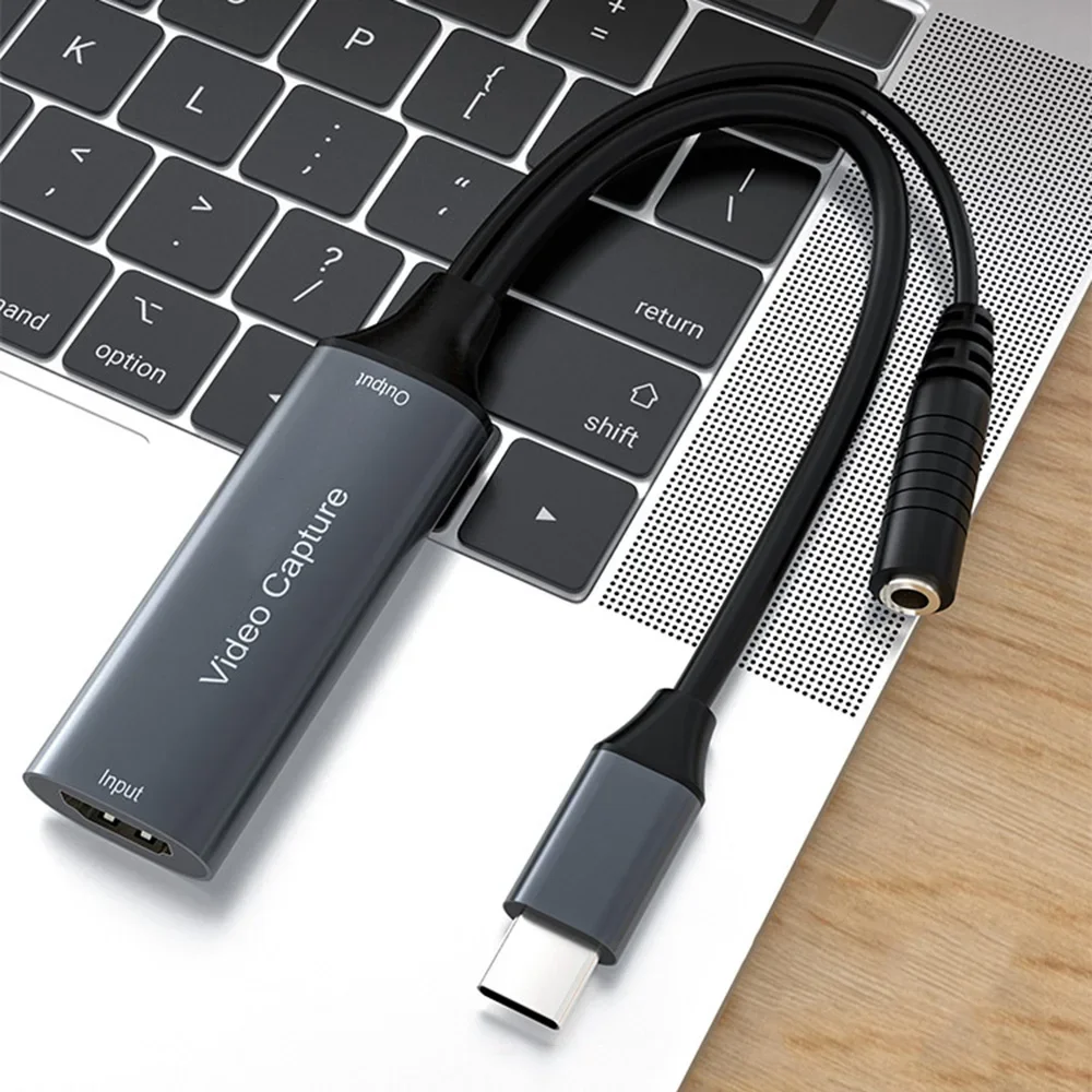 

4K USB-C HDMI-совместимая карта видеозахвата с аудиомикрофоном Type-C USB C Видеозахват для записи потоковой передачи игр