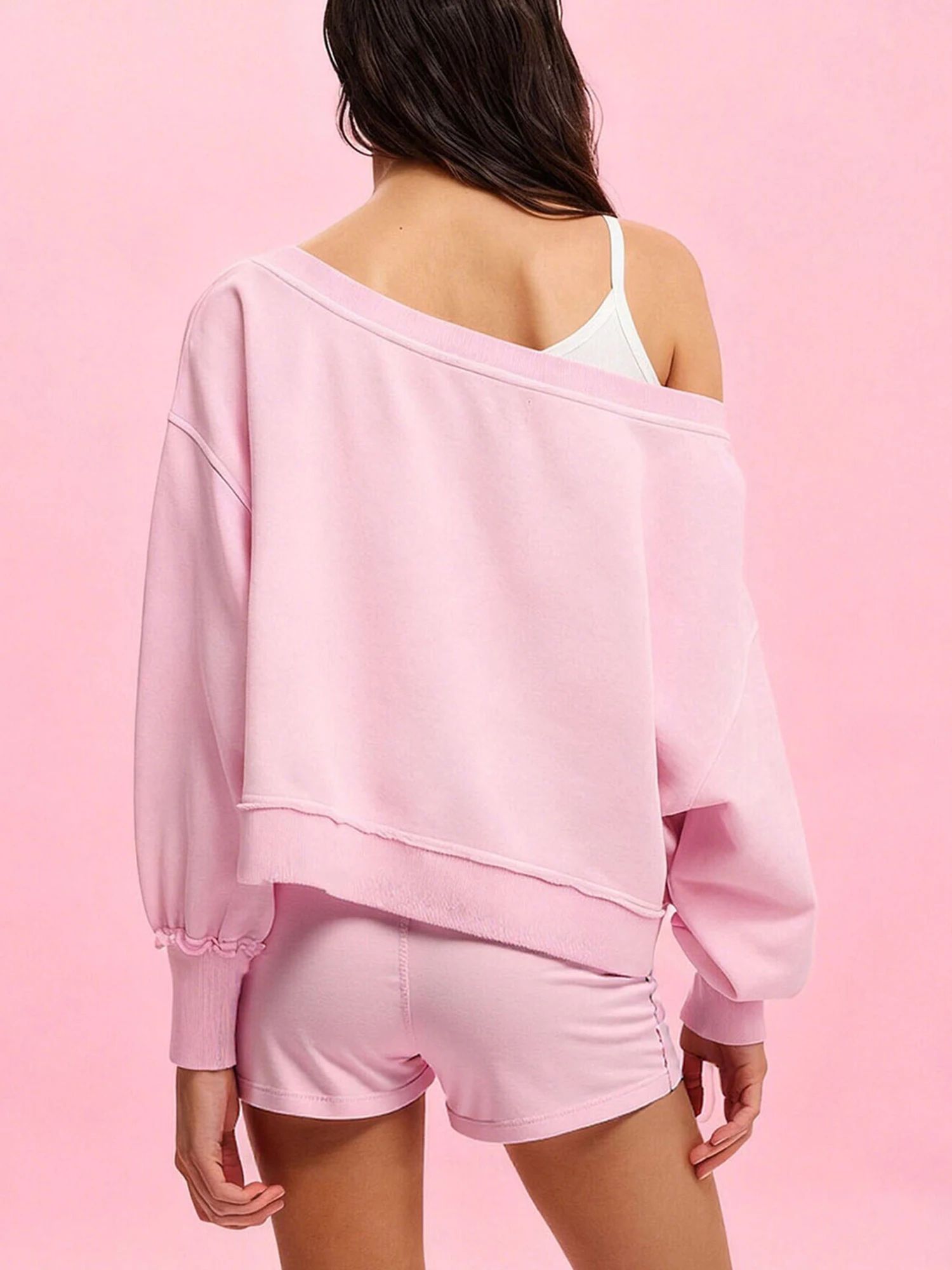 Sweat-shirt à épaules dénudées pour femmes, pull à manches longues avec lettres imprimées, avec col Slash, pour la saint-valentin
