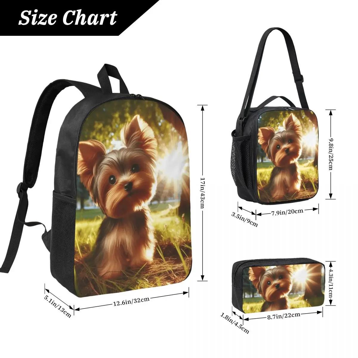 Yorkshire Terrier Dog Yorkie Lover Backpack Student BookBag School Bag Laptop Shoulder Bags 3ps Insulated Lunch Bag Pencil Case