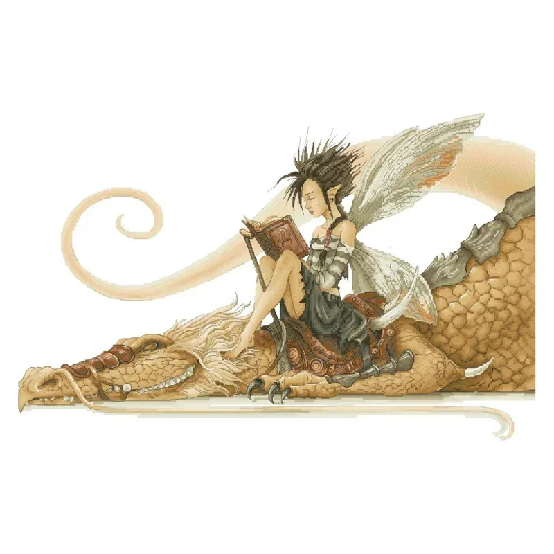 Amishop Gold Collection Beautiful Counted Cross Stitch Kit Dragon Chaser Fairy Goddess With Book