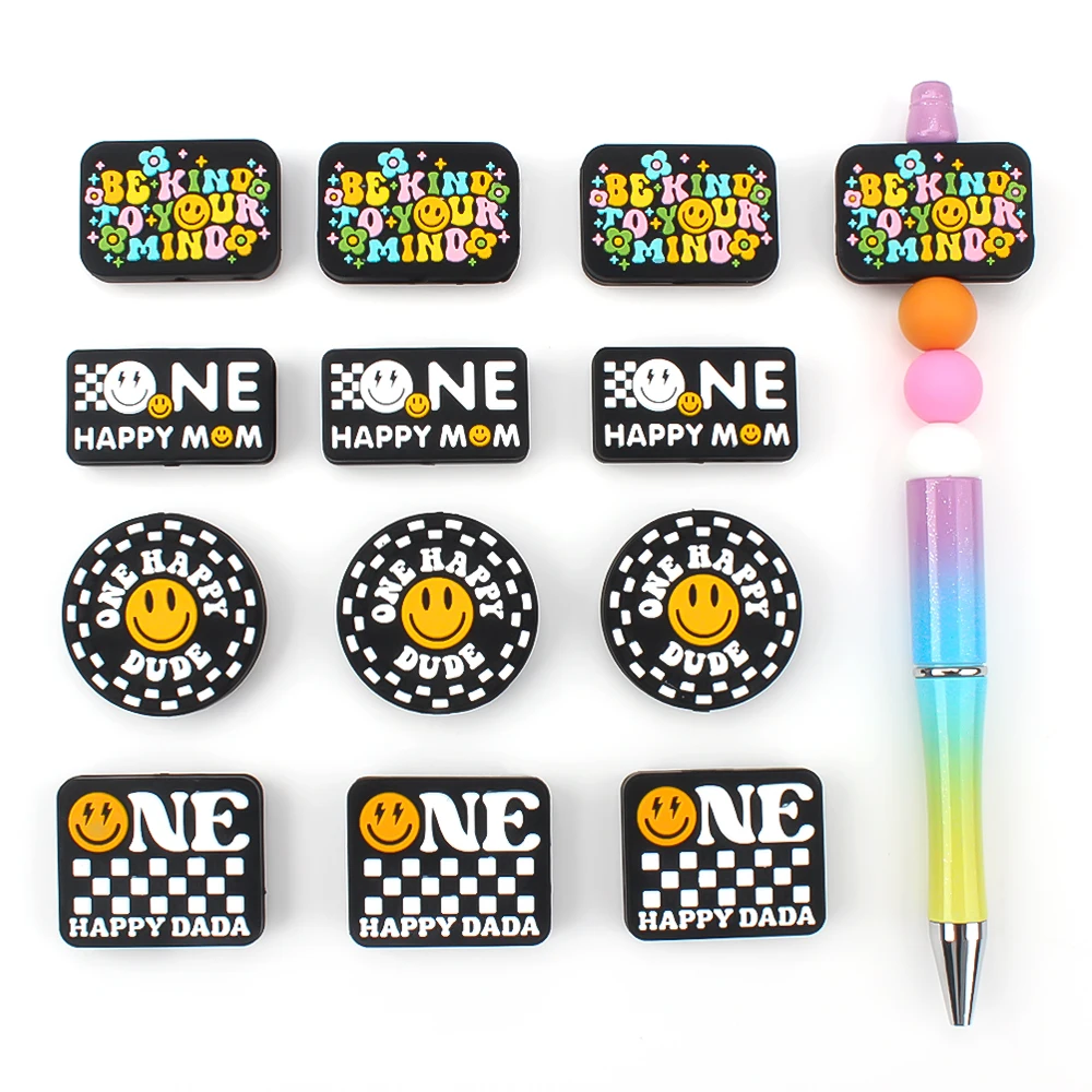 

5pcs Silicone Focal Beads Letter Style Decor Beads For Jewelry Colorful Beaded Pen DIY Decors Key Bag Chain Gifts Accessories