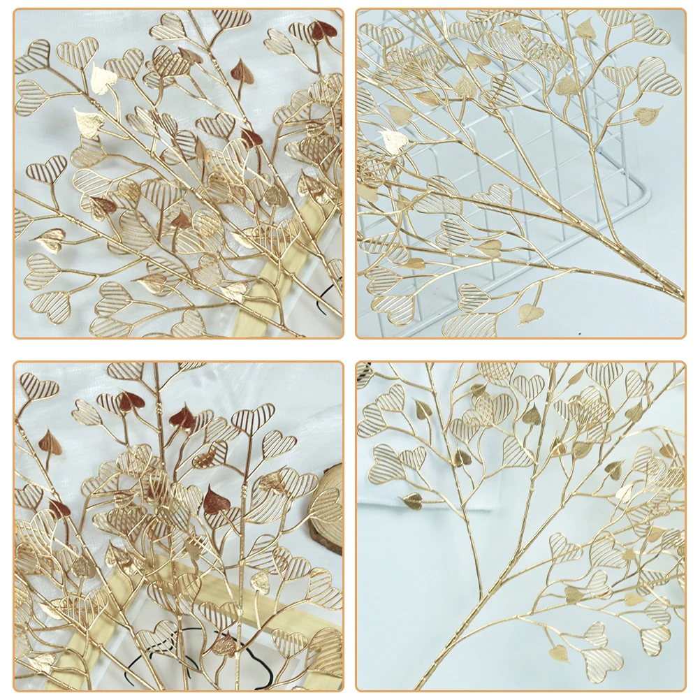 

4pcs Artificial Love Flowers Golden Heart shaped Petals Plastic Bouquet Wedding Party Decor Lightweight Arrangements