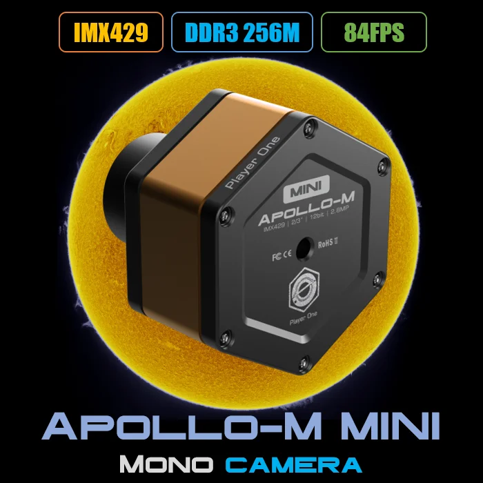 Player One Apollo-M MINI IMX429 USB3.0 Mono Camera Design for Focus on Solar Imaging LD2101B