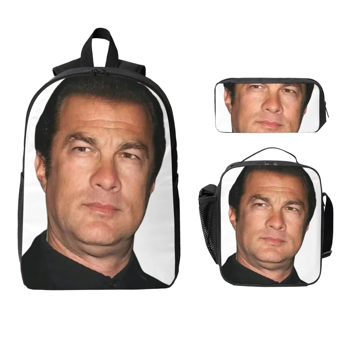 

Steven Seagal Backpack Student BookBag School Bag Computer Shoulder Bags 3ps Insulated Lunch Bag Pencil Case