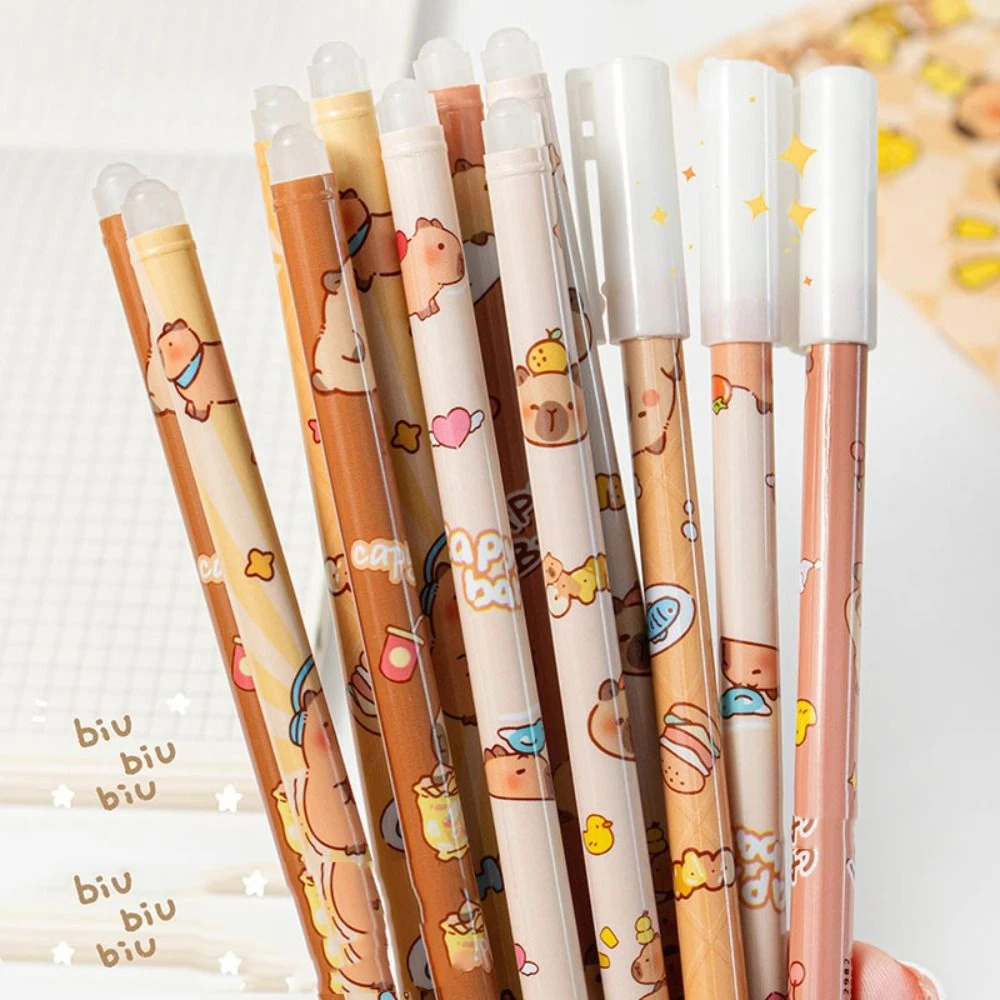 12 Pcs/Set Capybara Pattern Erasable Pen Quick-Drying Blue Ink Writing Smooth Office Accessories Stationery Elegant Pen