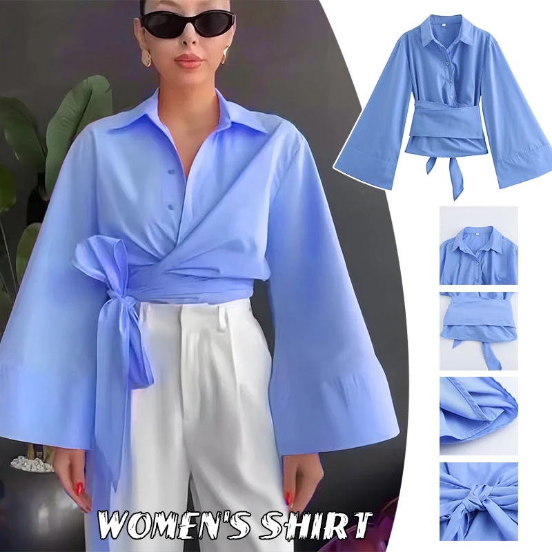 Women Solid Long Sleeve Blouse Fashion Elegant Bowknot Lace Up Slim Shirts 2025 Autumn Temperament Ladies Fashion Simple Shirt