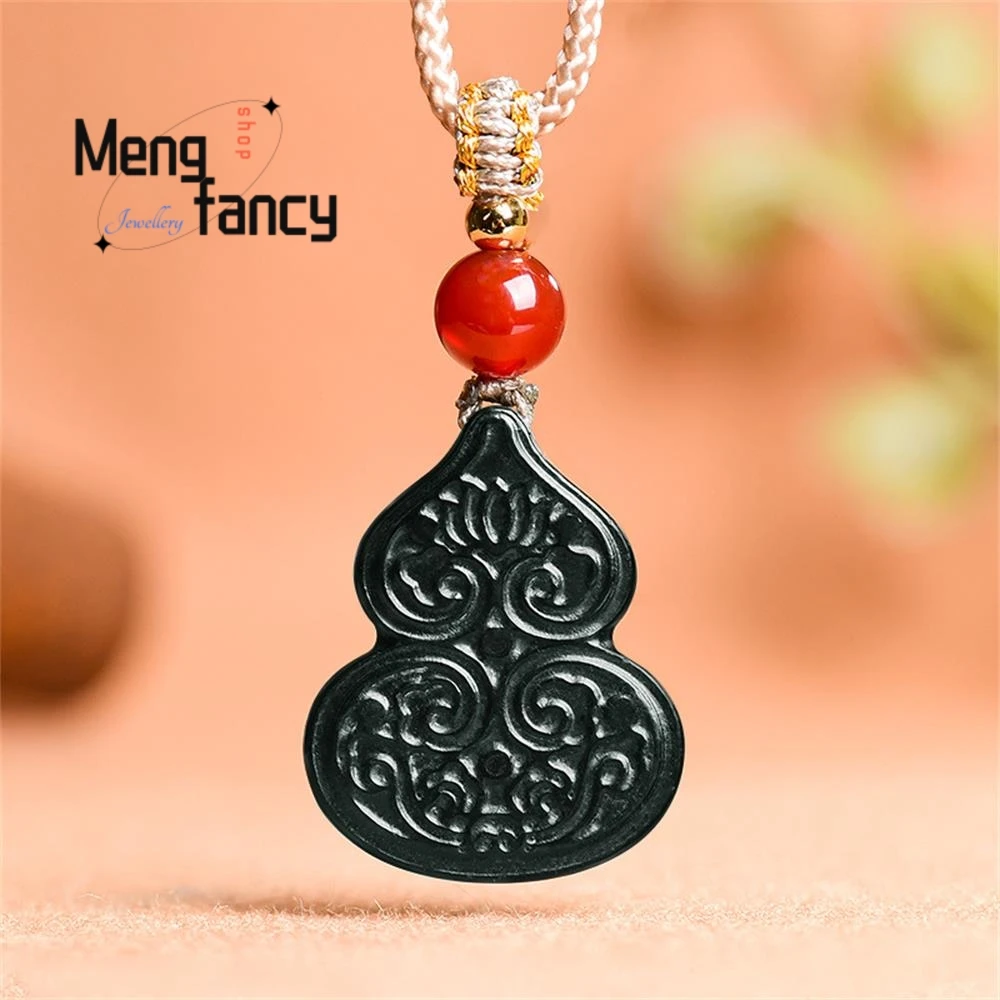 

Натуральный старинный кулон-тыква из черного нефрита Хэйтань, в старинном стиле, высококачественное модное украшение для пар, талисман, популярный роскошный праздничный подарок