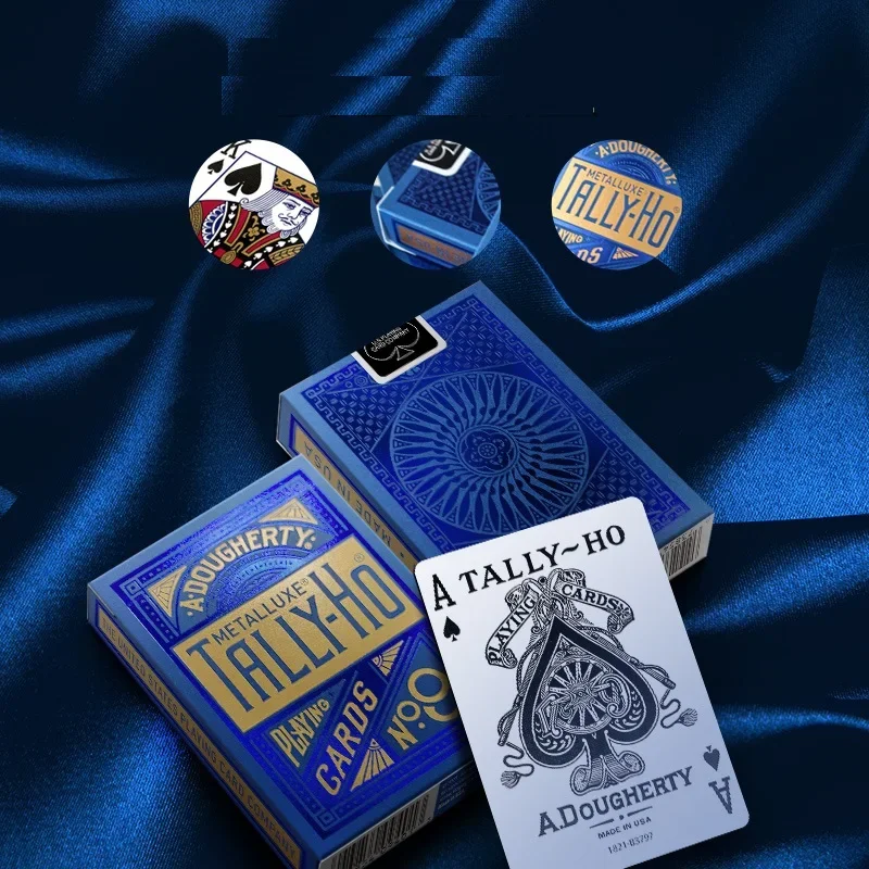 Tally-Ho Metalluxe Playing Cards Blue Deck Poker Size Card Games Magic Tricks for Magician