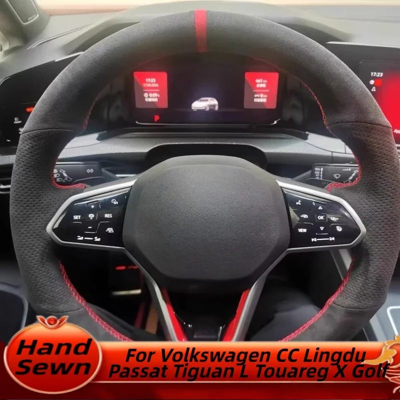 

Car Steering Wheel Cover Hand-Sewn Suede For Volkswagen CC Lingdu Passat Tiguan L Touareg X Golf Car Interior Accessories