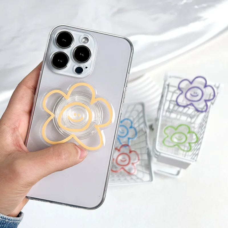 Smile Flower Phone Grip Stand, Foldable Lazy Holder with Adhesive Airbag