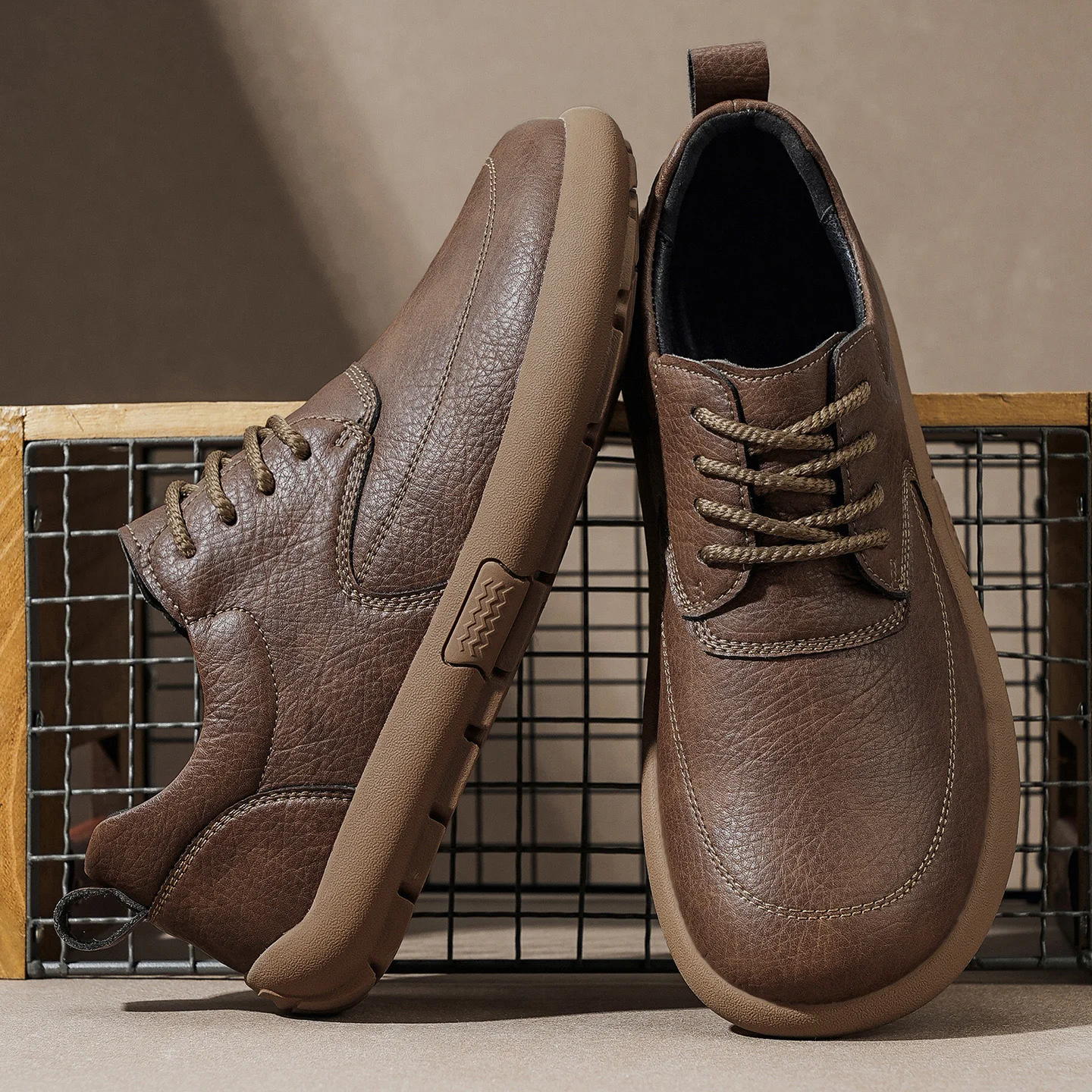 

Мужские кожаные повседневные туфли, на шнуровке, с широким носком, противоскользящая подошва, для диабетиков, при вальгусной деформации стопы, при бунях, для широкой стопы, коричневые, хаки