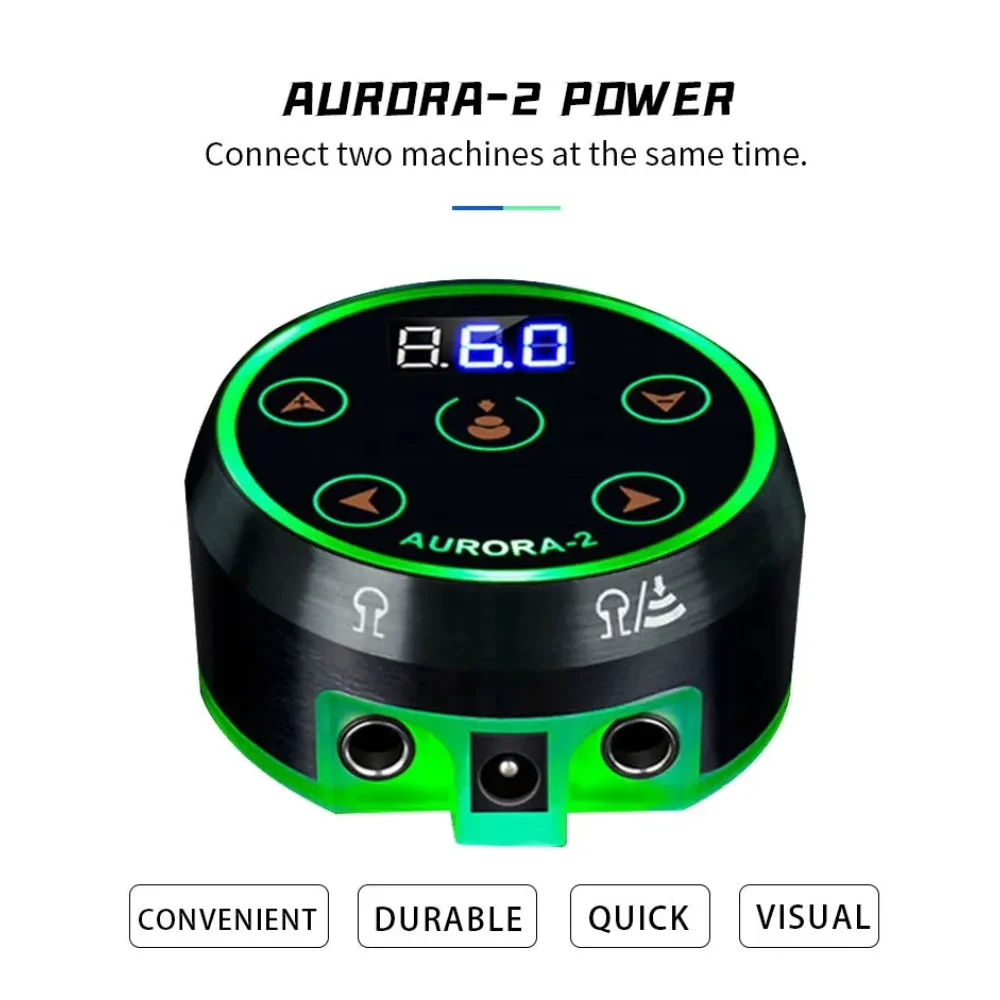

Aurora 2 Professional Tattoo Power Supply LCD Digital Power Supply with Power Adaptor Dual Input for Rotary &Coil Tattoo Machine