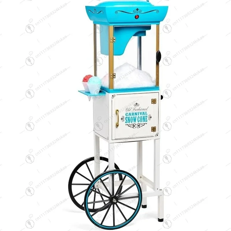 Retro Cart‑Style Snow Cone Shaved Ice Machine, Makes 48 Icy Treats Slushie Maker with Metal Scoop & Storage Compartment