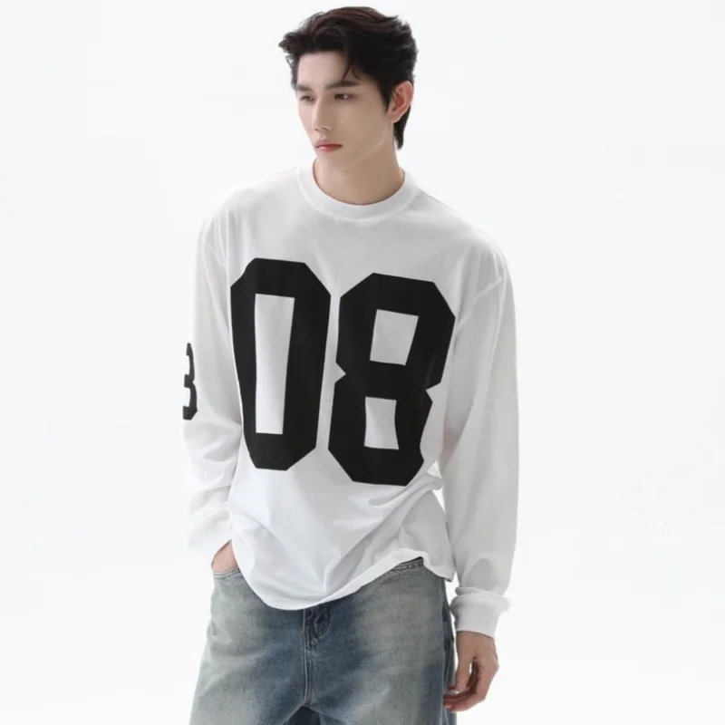 

ZAZOMDE Мужская уличная цифровая конструкция с длинным рукавом из хлопка, мягкая дышащая ткань, свободная посадка, минималистичный стиль, летняя круглая одежда