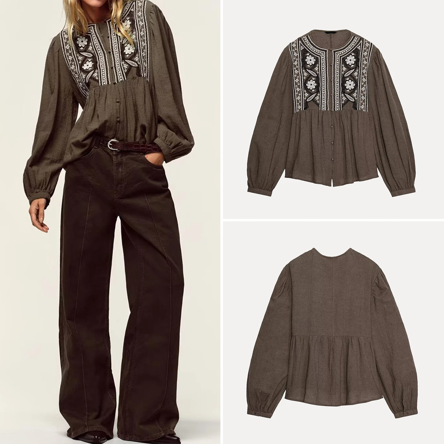 

Faionable Casual Embroidered irt Women's Sle Autumn 2025 Breathable Skin-friendly Loose Fit Long Sve round Ne