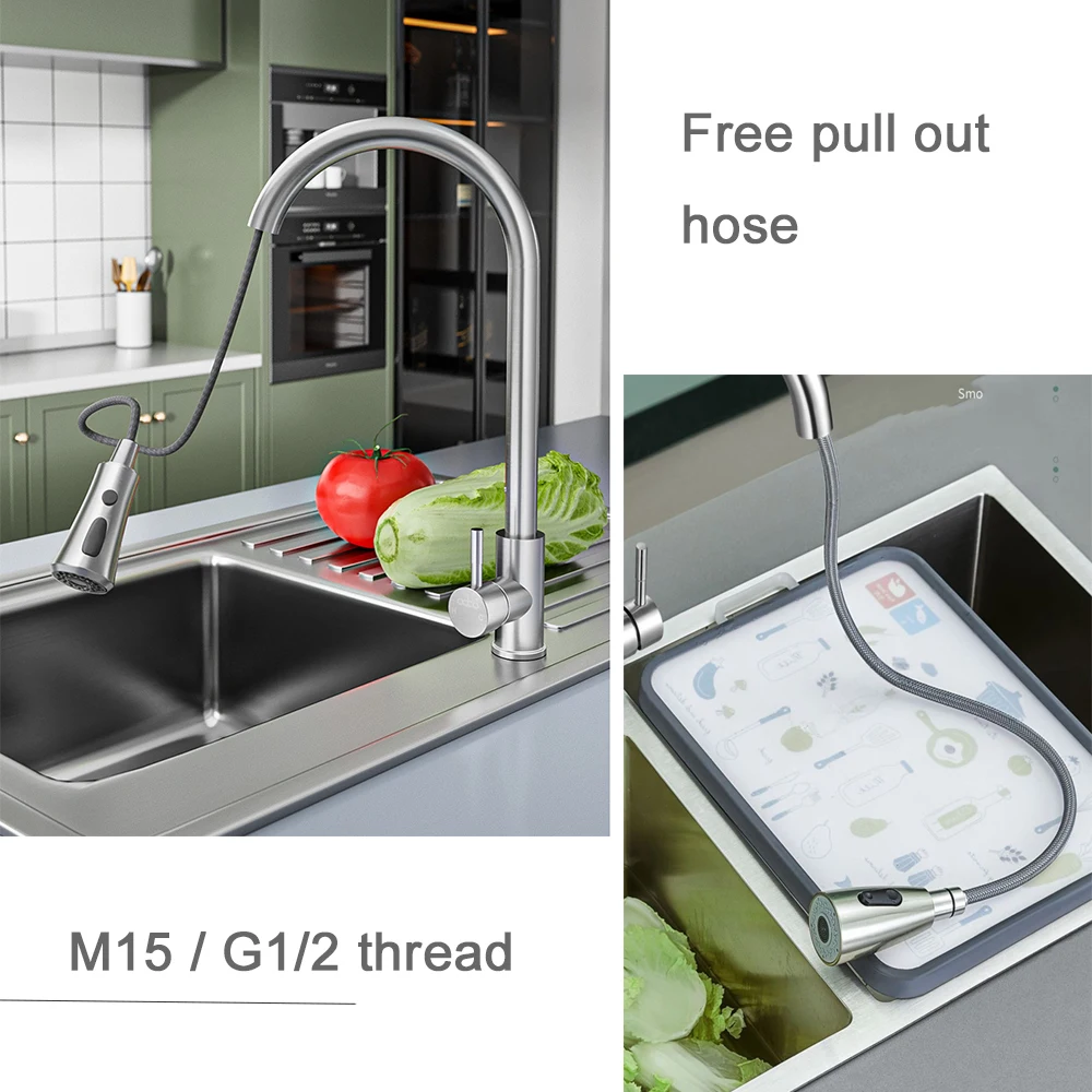 G1/2 M15 Black Grey Kitchen Faucet Hose Replacement Pull Out Nylon Braided Flexible Plumbing Hose Spinning Tube Accessory