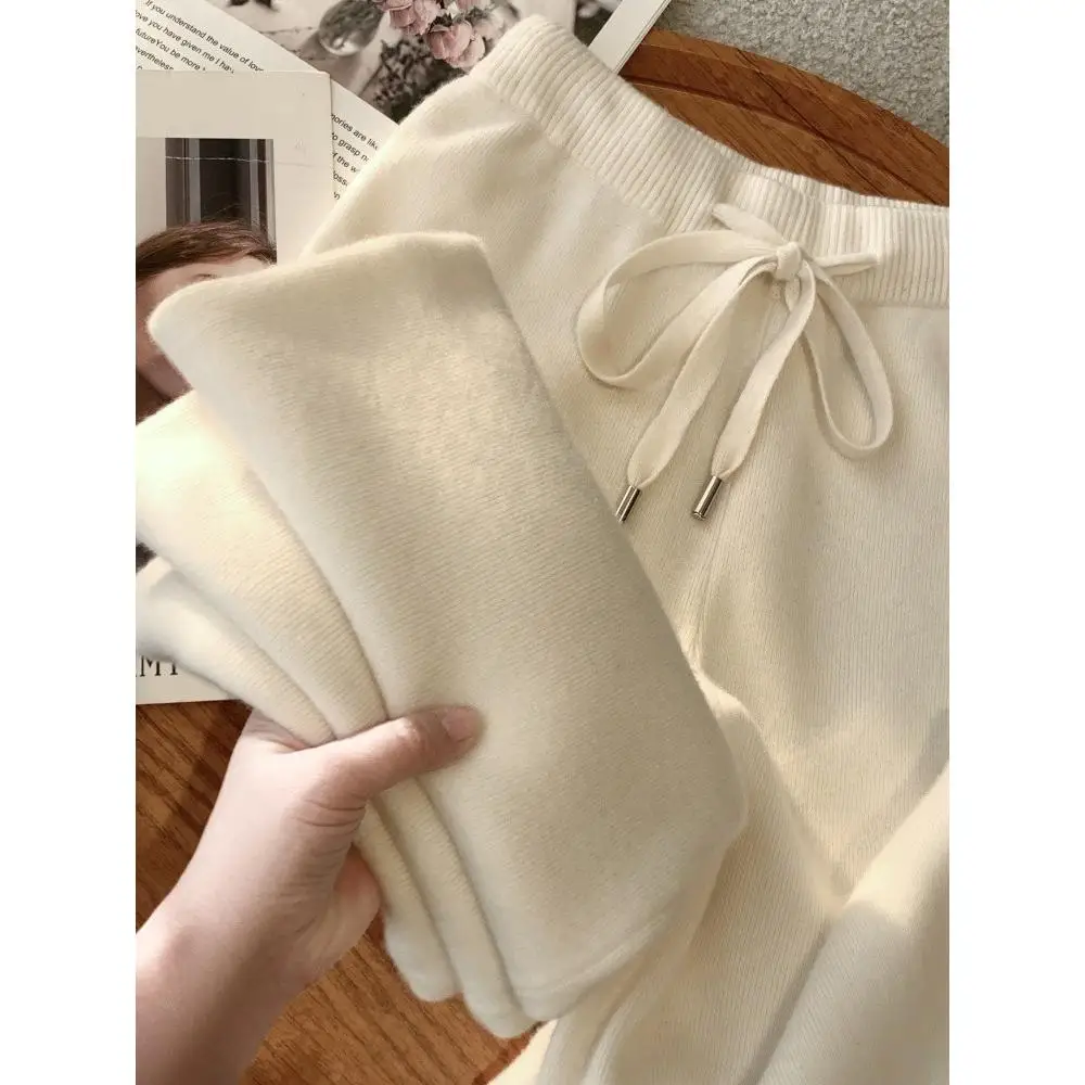 Autumn Winter New Sle Thi Soft Trendy Women's Camere Pants Wide Leg Wool Straight Knitted Trousers Casual Straight Pants