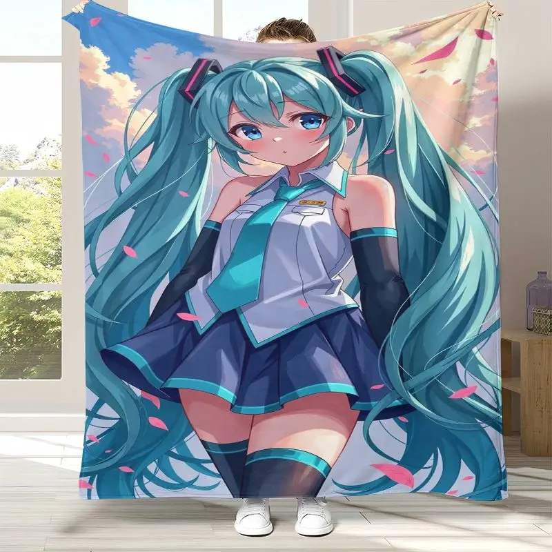 Japan Music Girl M-MIKU Cute Cartoon Soft Flannel Throw Blanket,Cozy Blanket for Bed,Sofa,Living Room,Picnic,Camping,Home Decor