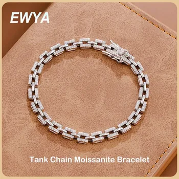 EWYA luxury designer tank chain moissanite bracelet for women party wedding fine jewelry S925 silver diamond bracelets