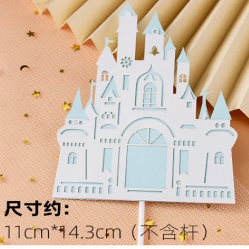 Multi-layer Stereoscopic Cartoon Fairy Tale Castle Cake Decoration Pink Blue Gold Cake Topper Happy Birthday Party Decor Kids