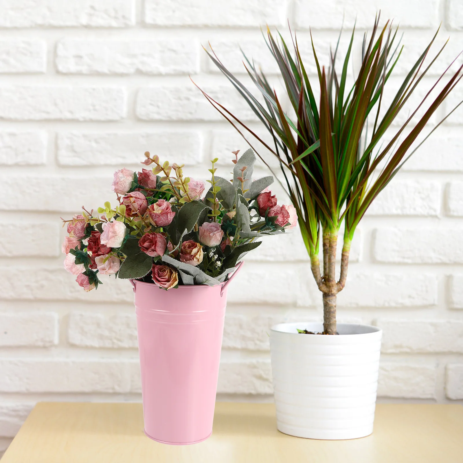 2pcs Double Handle Flower Bucket Modern Colored Iron Material Decorative Flower Holder Garden Supplies Gardening Planter Bucket