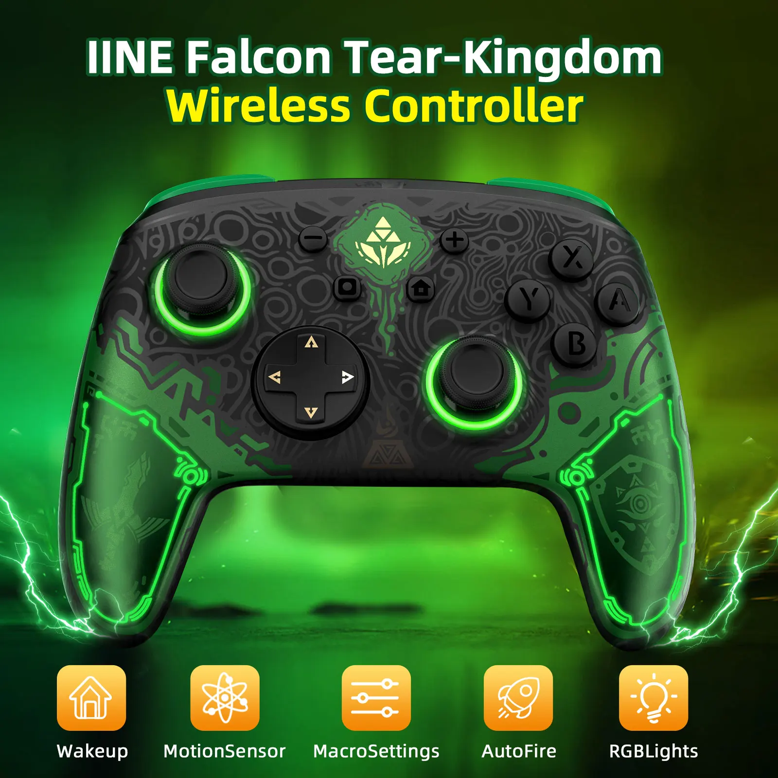 

Original IINE Falcon For Zelda Pro Wireless Controller Wake Up Support NFC Amiibo Compatible Nintendo Switch/NS OLED/PC Steam