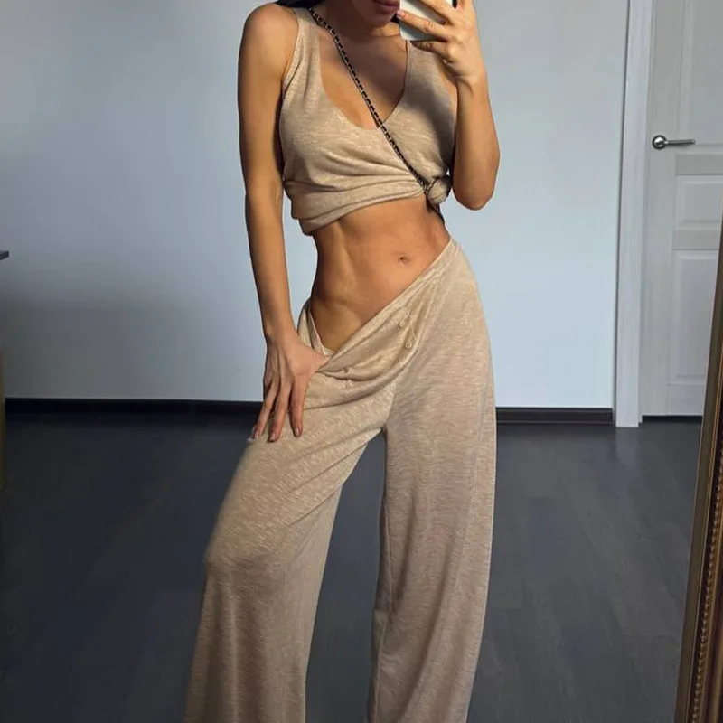 2026 Summer New Women's Clothing Casual Sleeveless Top Straight Pants Set Two-piece Set