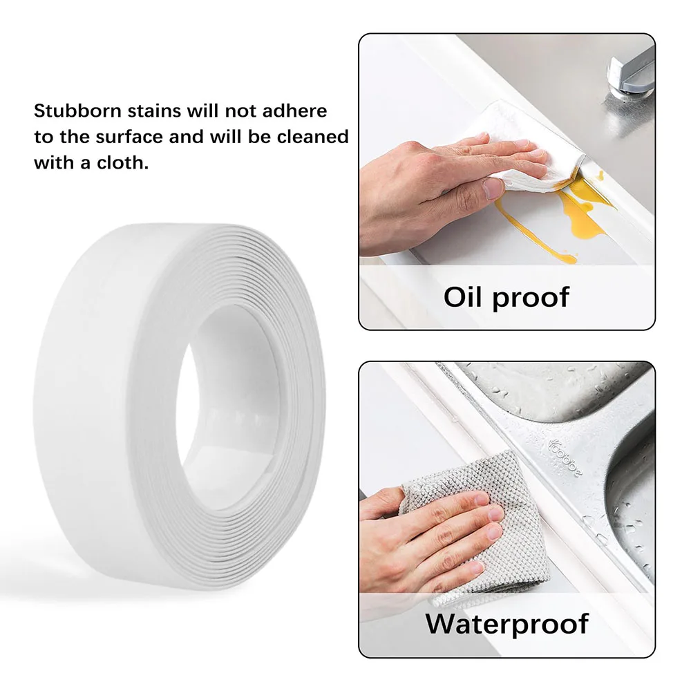 1pc 3.8cm Self Adhesive Waterproof Caulking Sealing Tape Bath Tape Strip Decorative Sealant Trim for Kitchen Joint Seal Strip