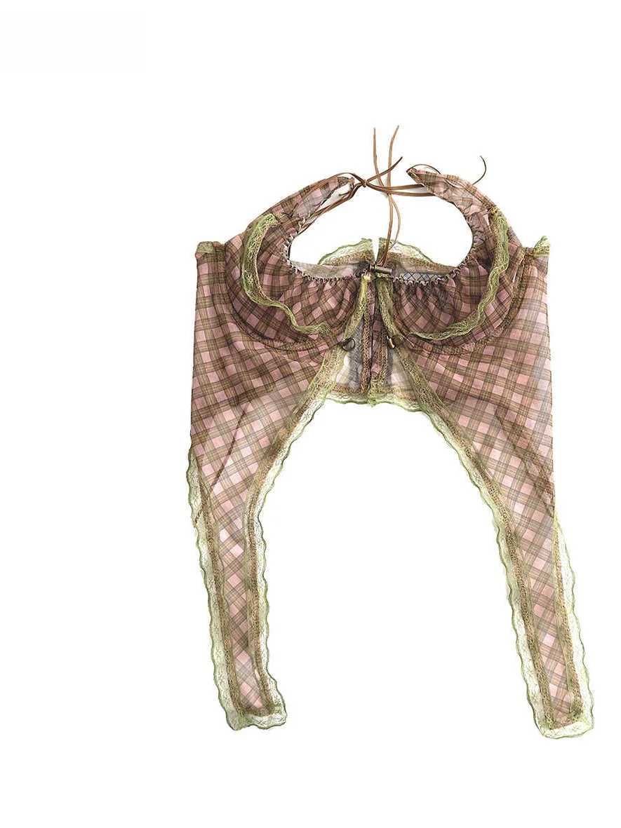 

Taottao een Lace Splice Crop Top Women's Sexy Slimming Strap Design Original Pattern Polyester ort Length Spring 2024