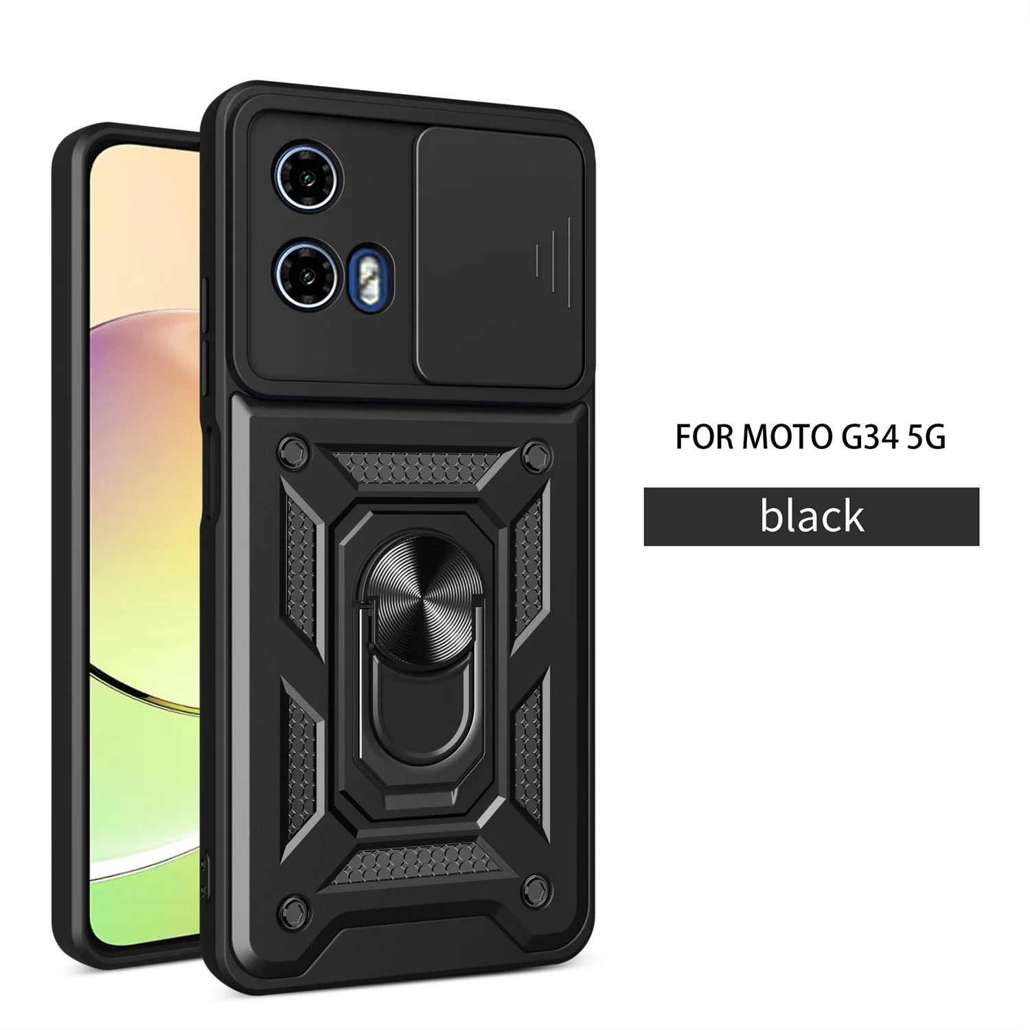 Magnetische Halter Stehen Rutsche Kamera Objektiv Abdeckung Anti-Fall Halterung Shell Für Motorola Moto G34 5G Fall Ring rüstung
