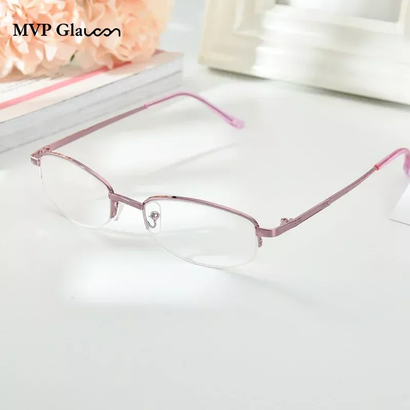 Ladies Pink Half Frame Elegant Reading Glasses Metal Mother Fashion Reading Glasses Resin Ultra Light Reading Glasses