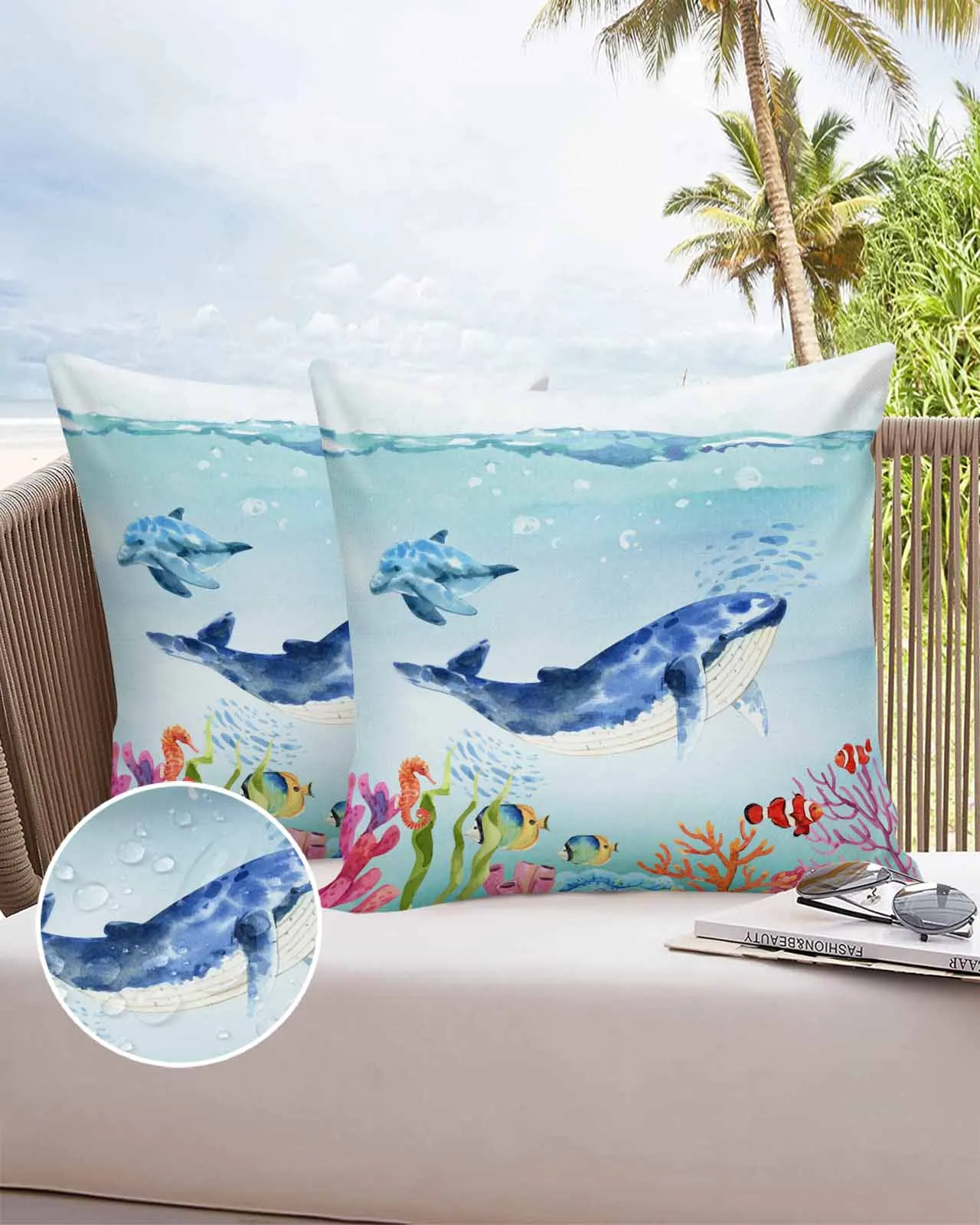 2/4 Pcs Ocean Seahorse Dolphin Coral Pillowcase Waterproof Bedroom Living Room Sofa Cushion Cover Holiday Pillowcase Gift