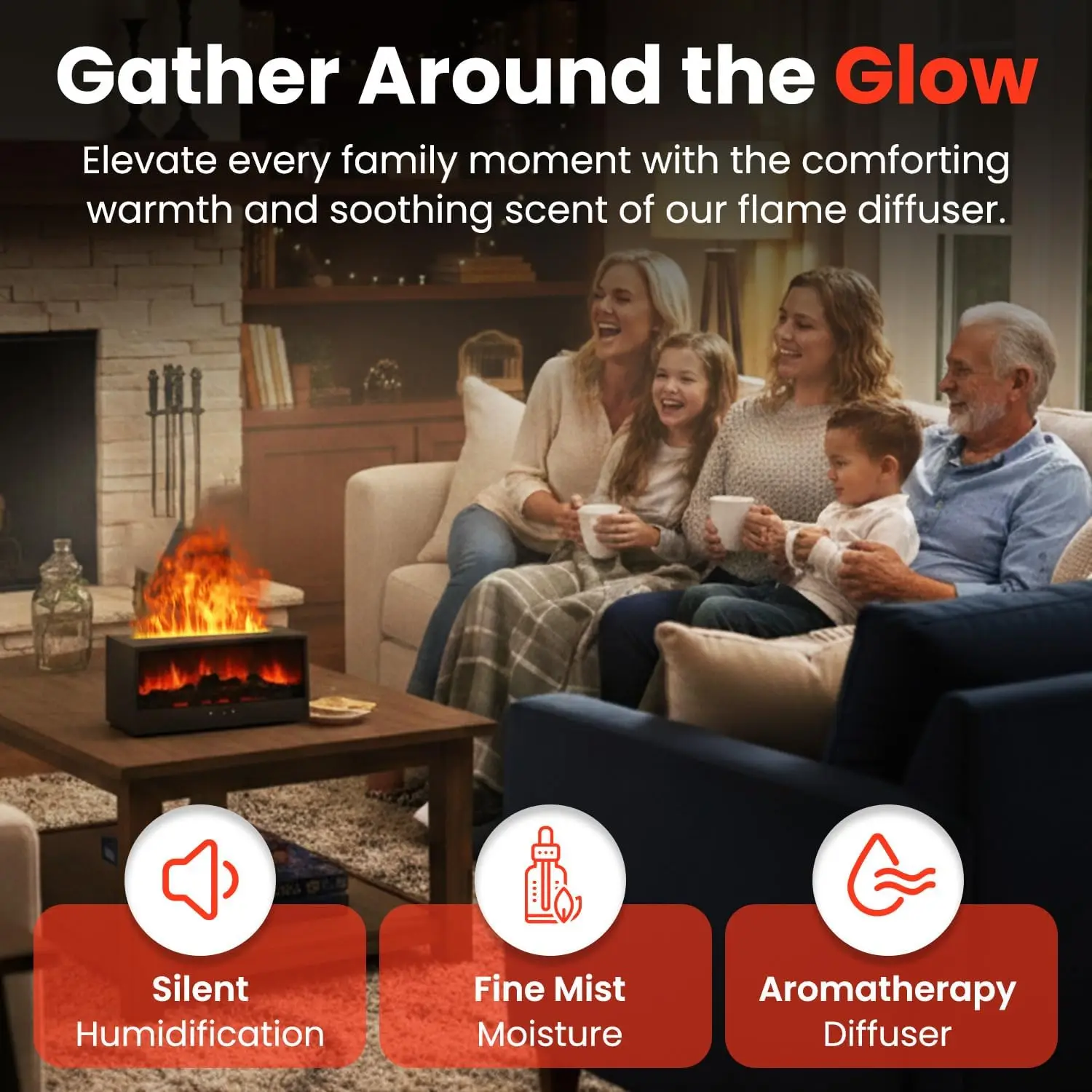 مرطب مدفأة متعدد الوظائف بـ 7 ألوان - منقي هواء، علاج عطري، ضوء ليلي مهدئ للمنزل والمكتب