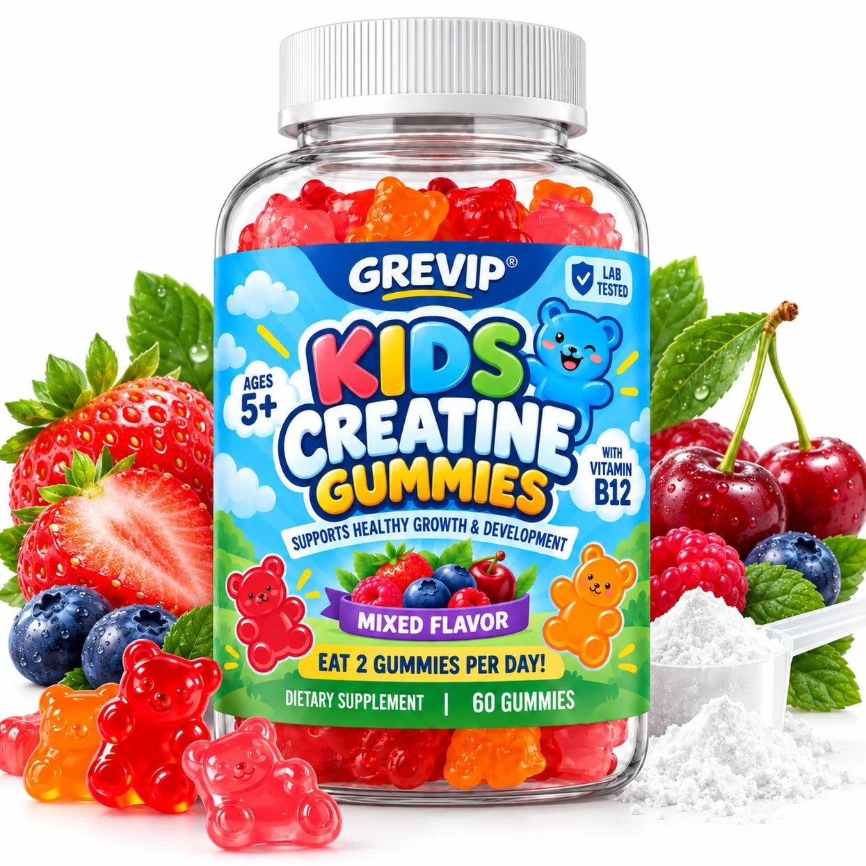 Kids Creatine Gummies - Supports Healthy Growth and Development, Brain Health, Improve Focus and Learning, Maintain Vitality
