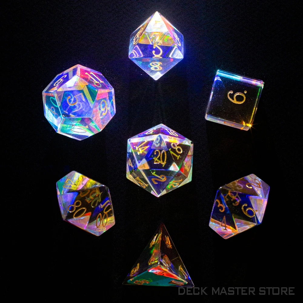 Colorful Glass Dice Polyhedral Gemstone Various Shapes Digital D20 DnD Dice for D&D TRPG Tabletop Games Board Games Dice