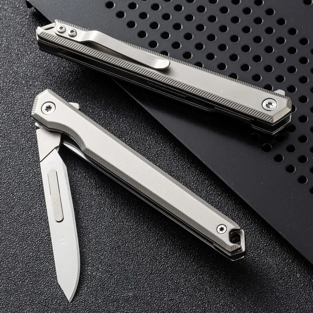 Stainless Steel Razor Blades Utility Knife Keychain Folding Box Cutter EDC Replaceable #60 Blade Small Pocket Knife With Clip