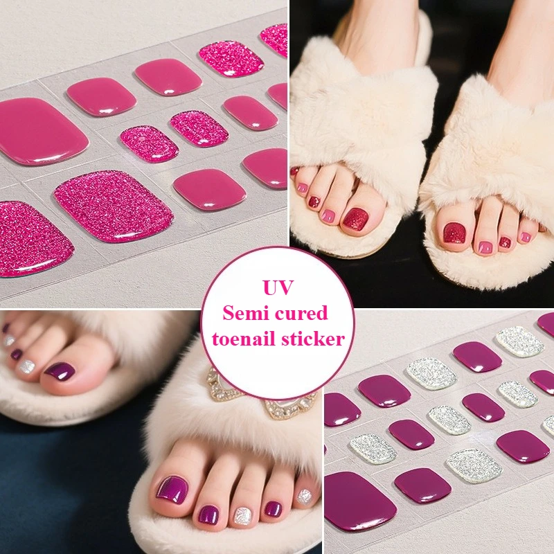 New Summer French Leopard Print UV Gel Toenail Sticker 3D Bronzing Halo Dye Gradient Cross-border Semi Baked Gel Nail Sticker