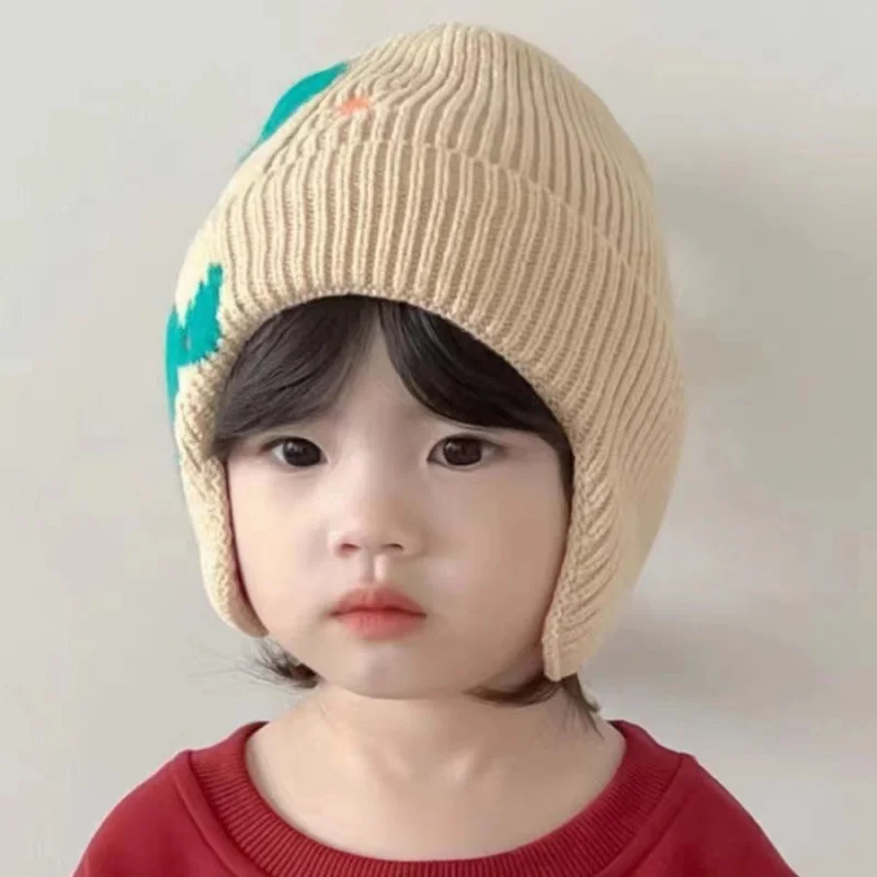 Outono e inverno novas crianças bonito dinossauro quente gorro chapéu menino meninas dos desenhos animados à prova de vento espessamento earmuffs chapéus