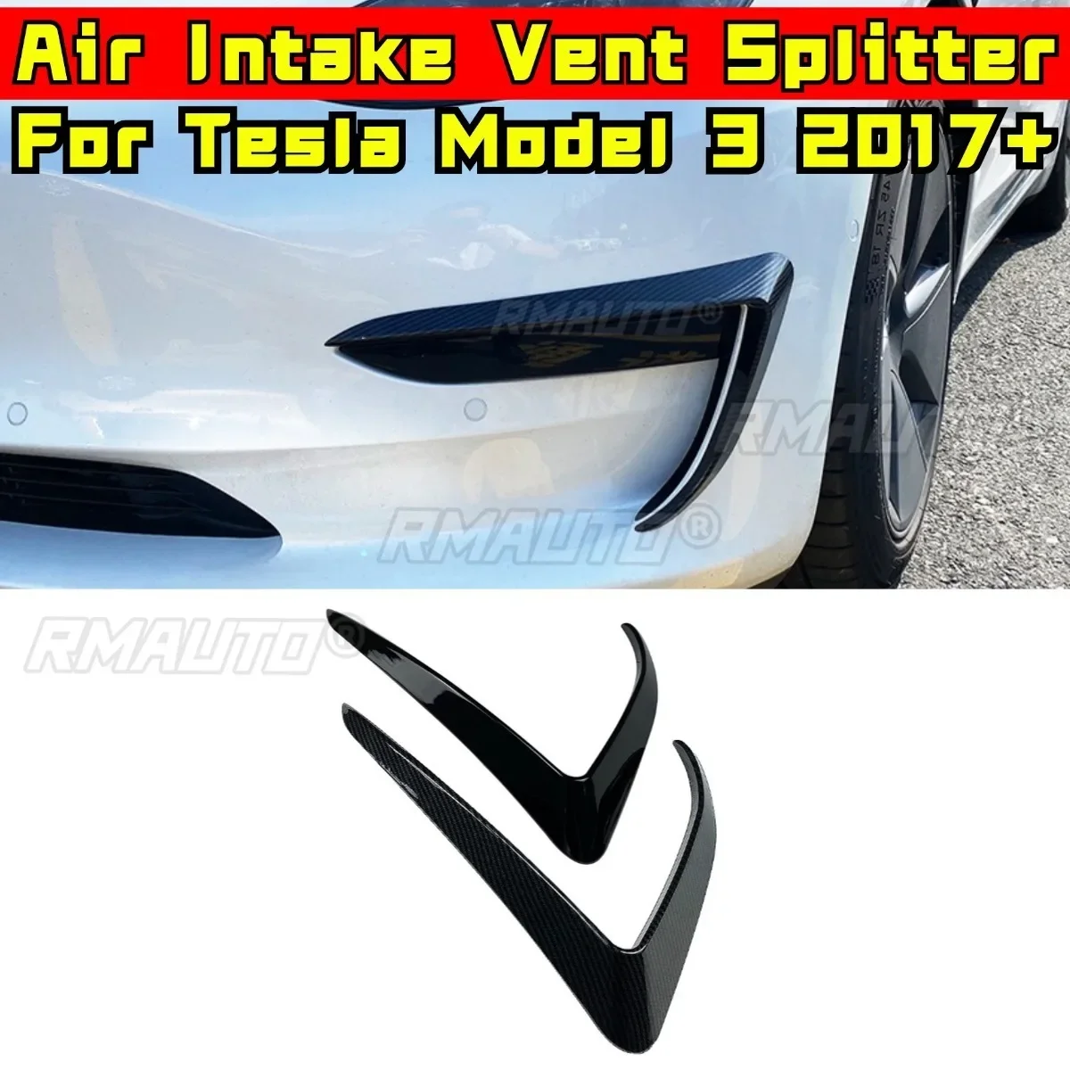

Car Front Bumper Air Intake Vent Splitter Accessories For Tesla Model 3 2017+ Bumper Splitter Cover Air Vent Trim Body Kit