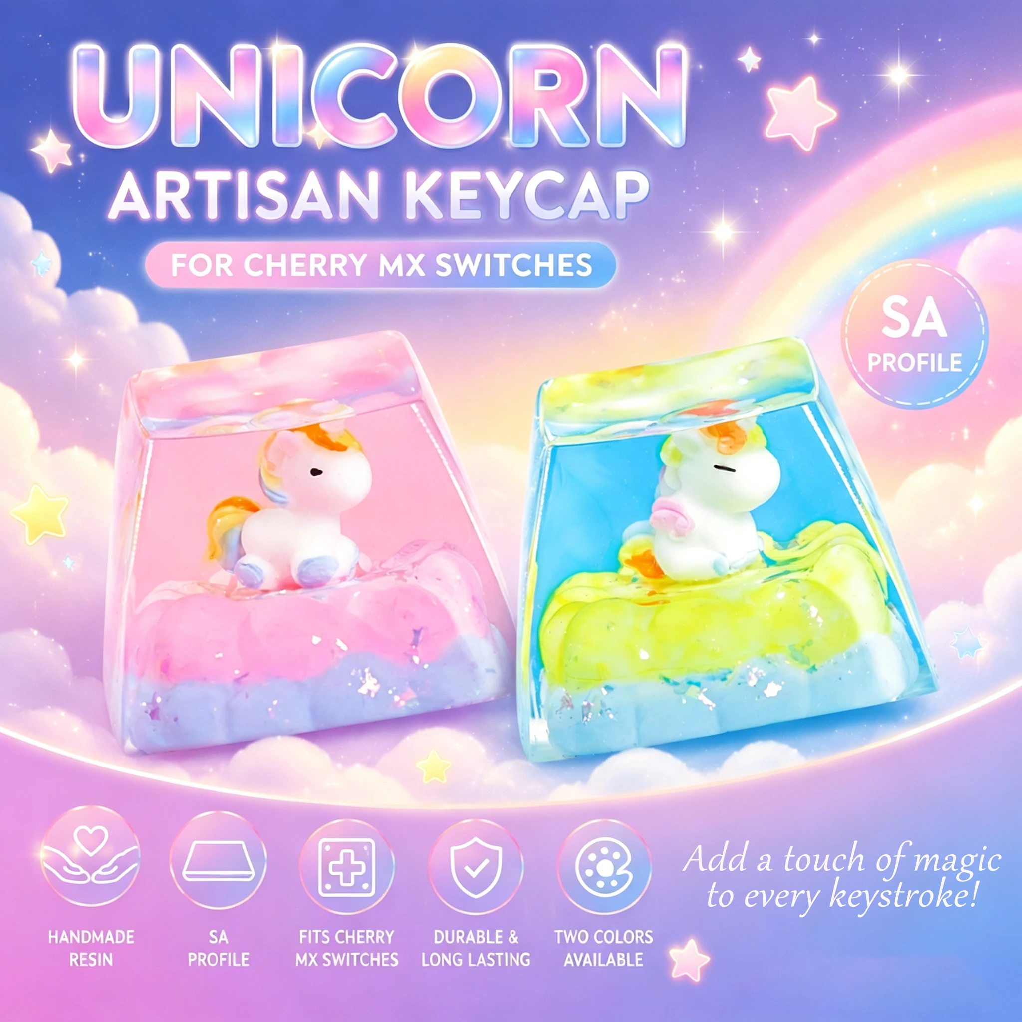 

Dreamy Unicorn Handmade Resin Artisan Keycap SA Profile Kawaii Custom Keycap Compatible with All Cherry MX Mechanical Switches